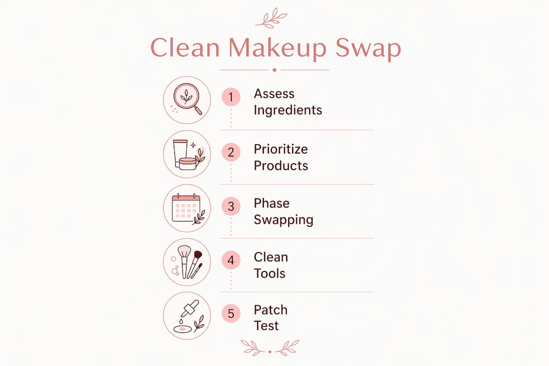 Infographic showing clean makeup swap steps