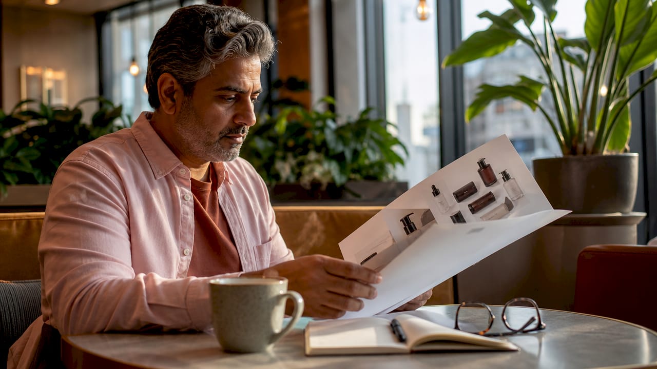 Man reflecting on beauty choices