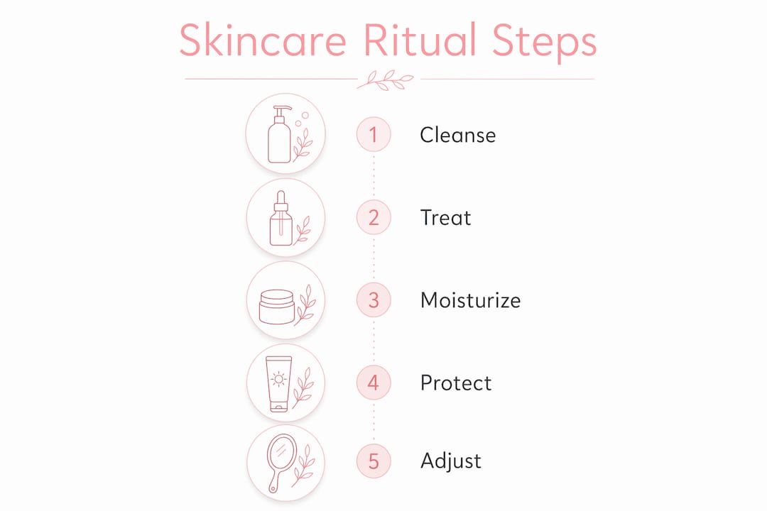 Infographic showing five core skincare ritual steps vertically