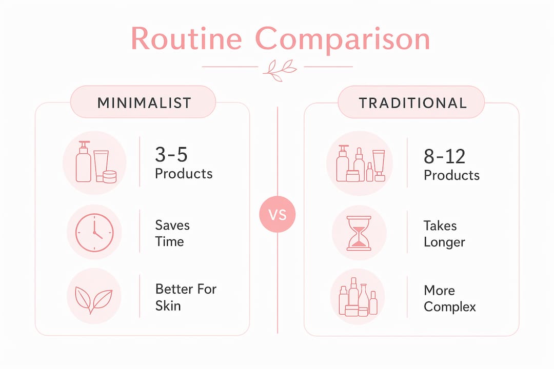 Infographic comparing minimalist and traditional beauty routines