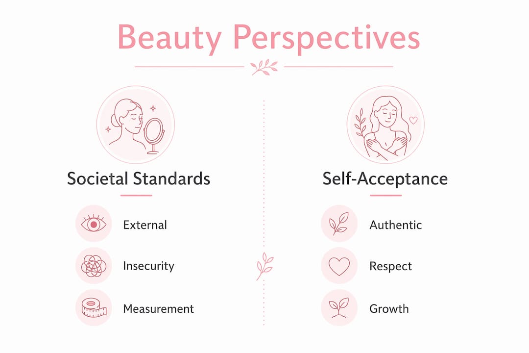 Infographic comparing societal beauty standards and self-acceptance