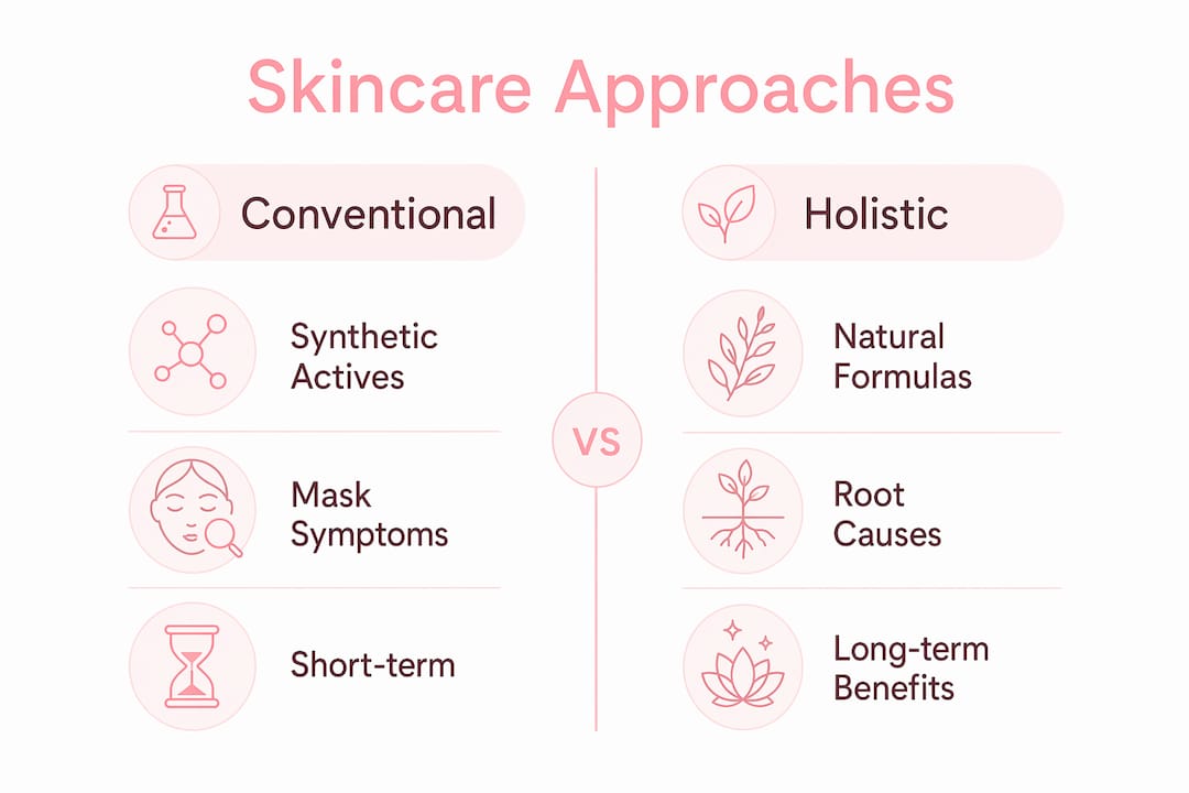 Comparison infographic of holistic and conventional skincare