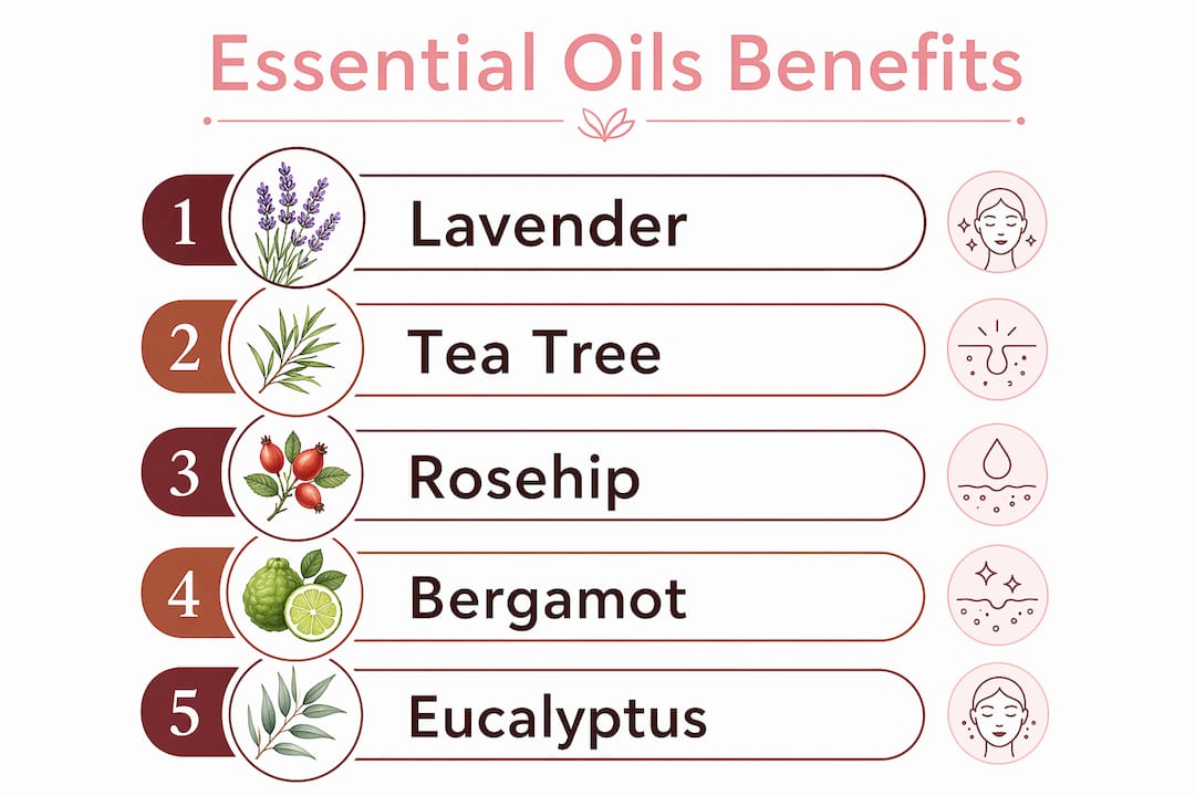 Infographic ranking essential oils by skin benefits
