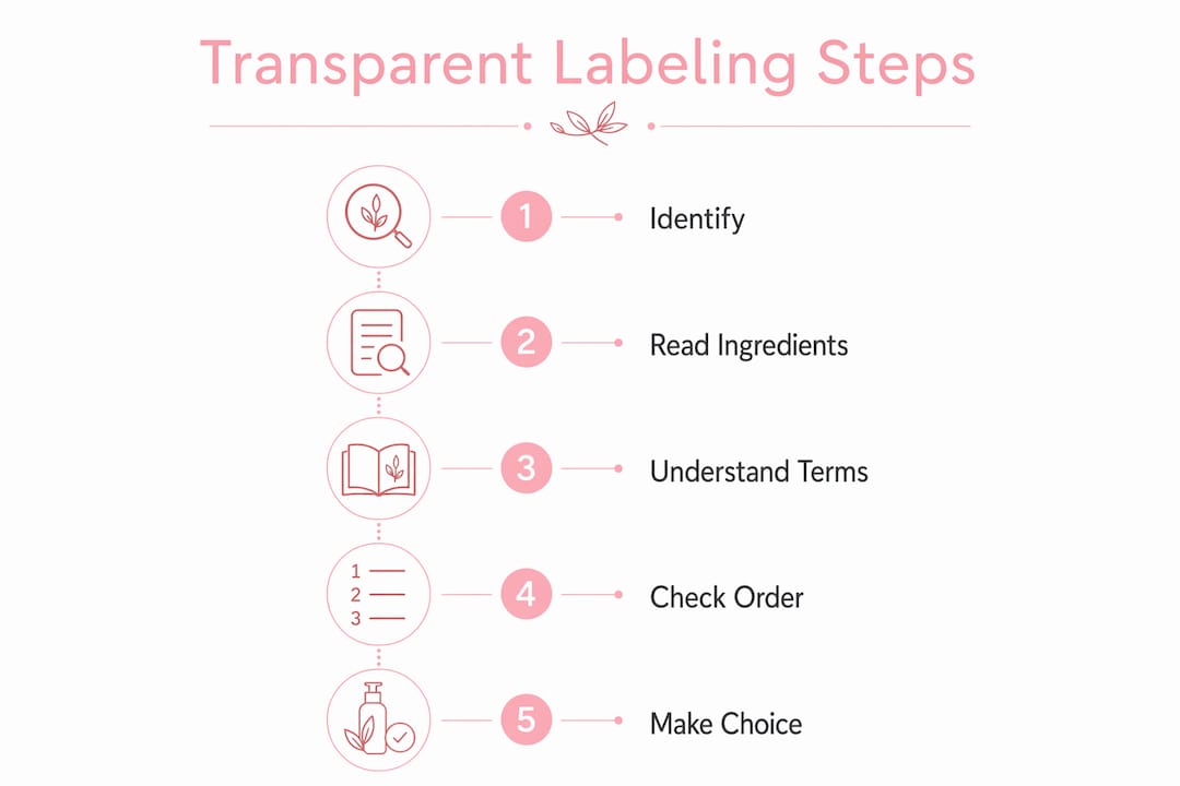 Infographic illustrating transparent beauty labeling steps
