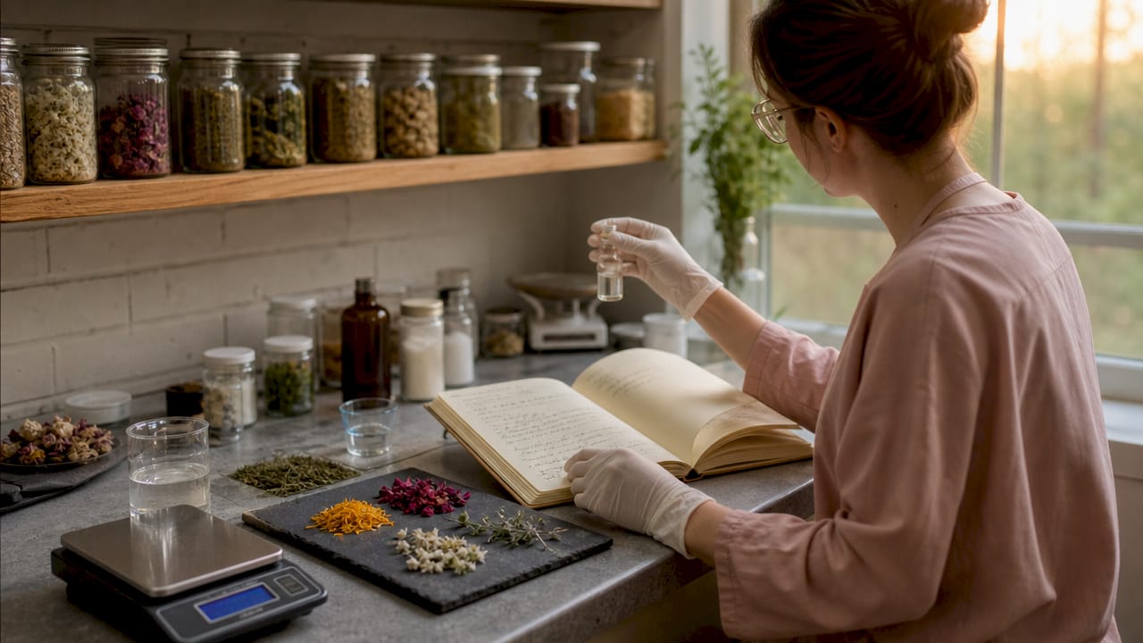 Hands evaluating non-comedogenic makeup ingredients