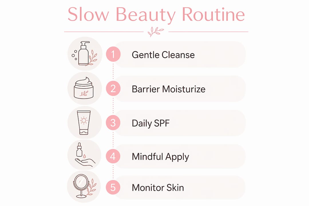 Infographic of five steps in slow beauty routine