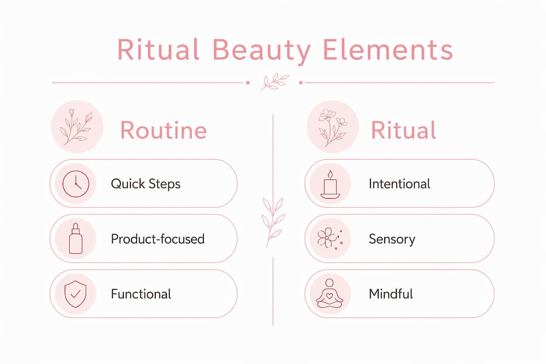 Infographic with ritual beauty elements compared to routine