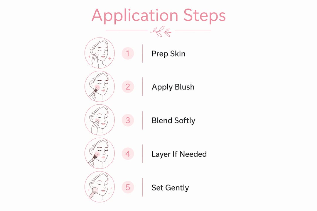 Infographic illustrating botanical crème blush application steps