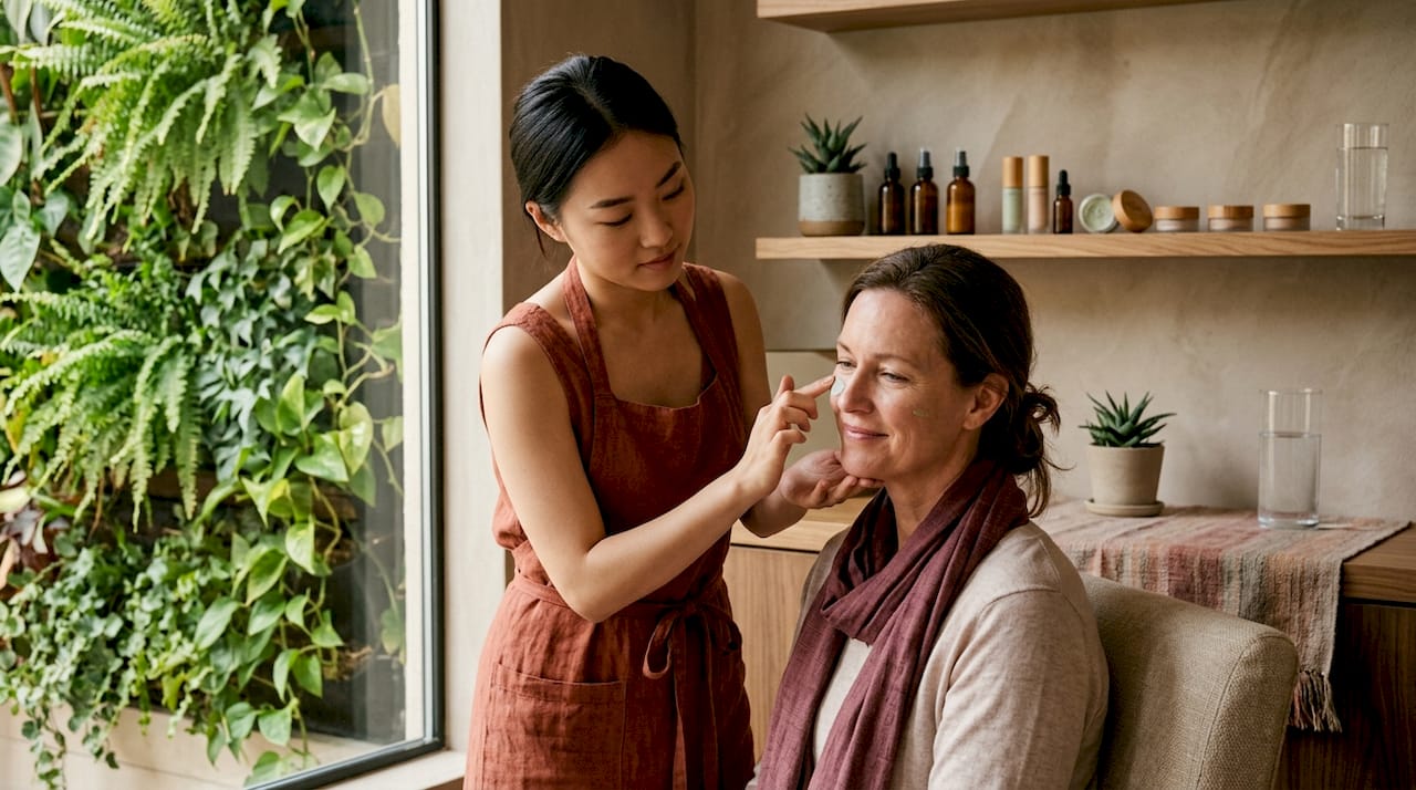 Makeup artist applying allergy-friendly green primer
