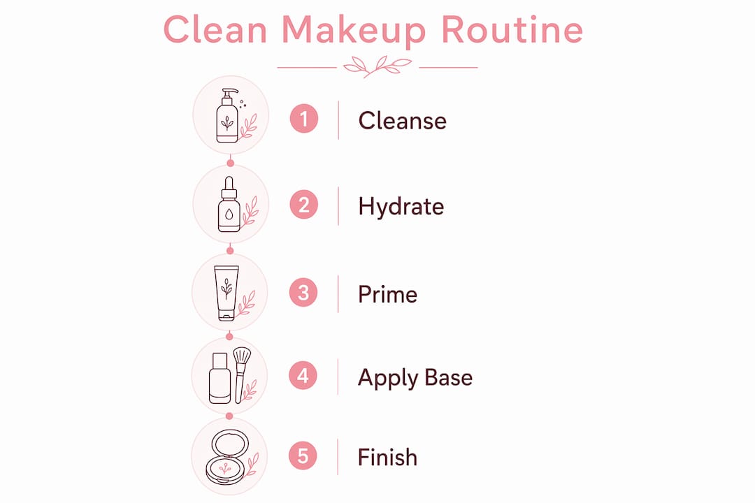 Infographic illustrating clean makeup routine steps