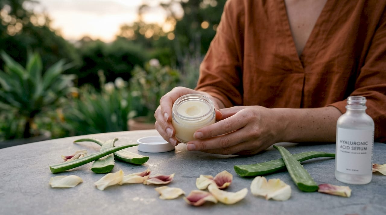 Close-up of hydrating lip balm and ingredients