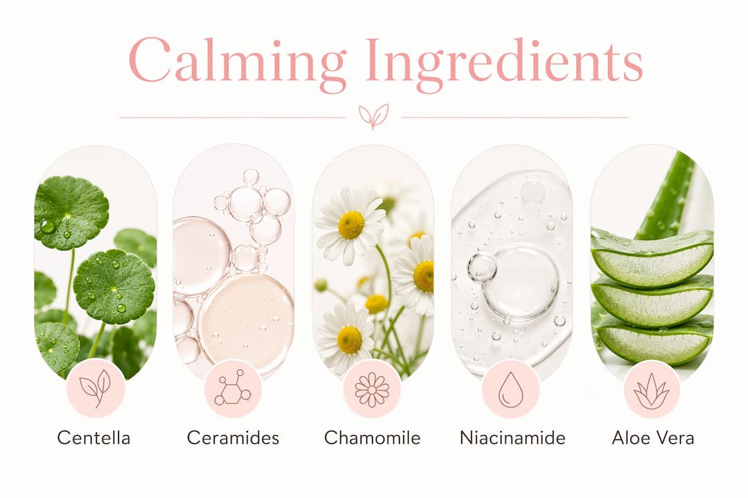 Infographic showing calming skincare makeup ingredients hierarchy