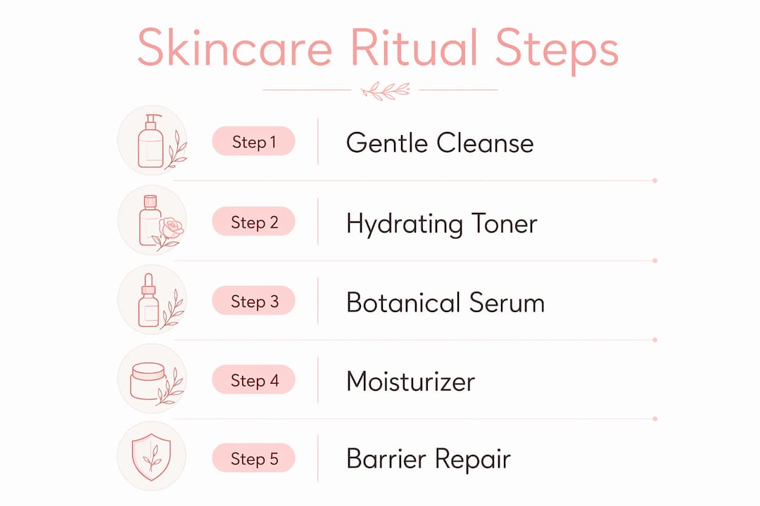 Infographic outlining five mindful skincare steps
