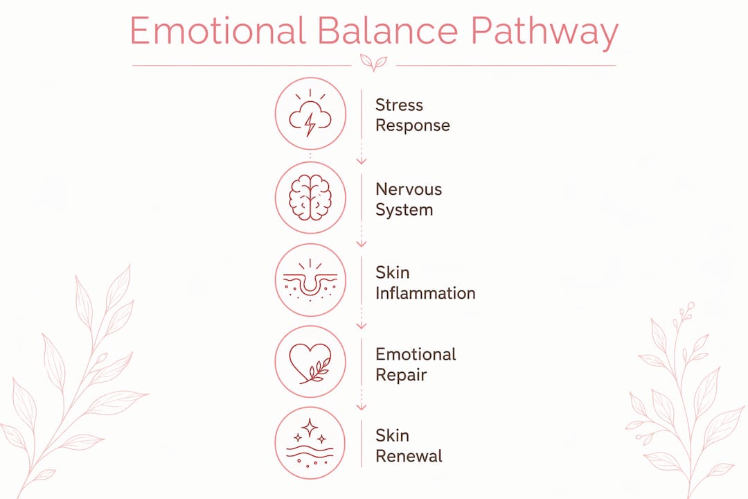 Infographic illustrating emotional balance impact on skin biology