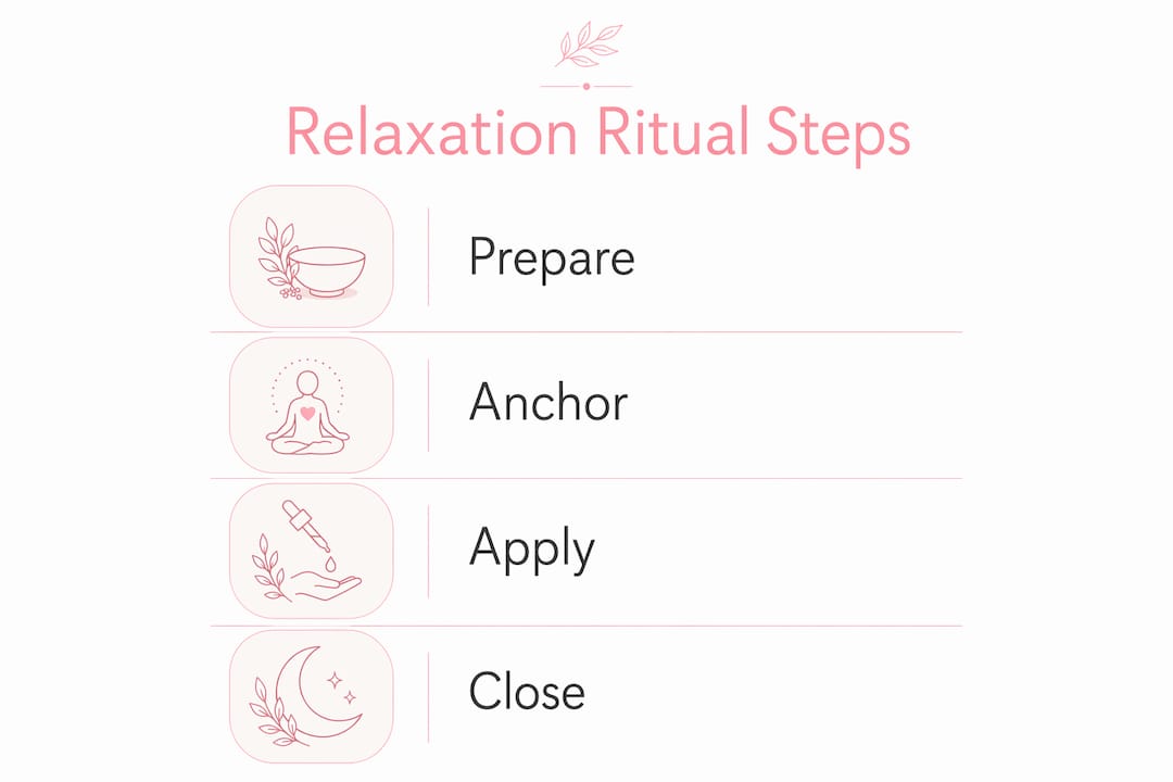 Infographic illustrating four skincare relaxation steps