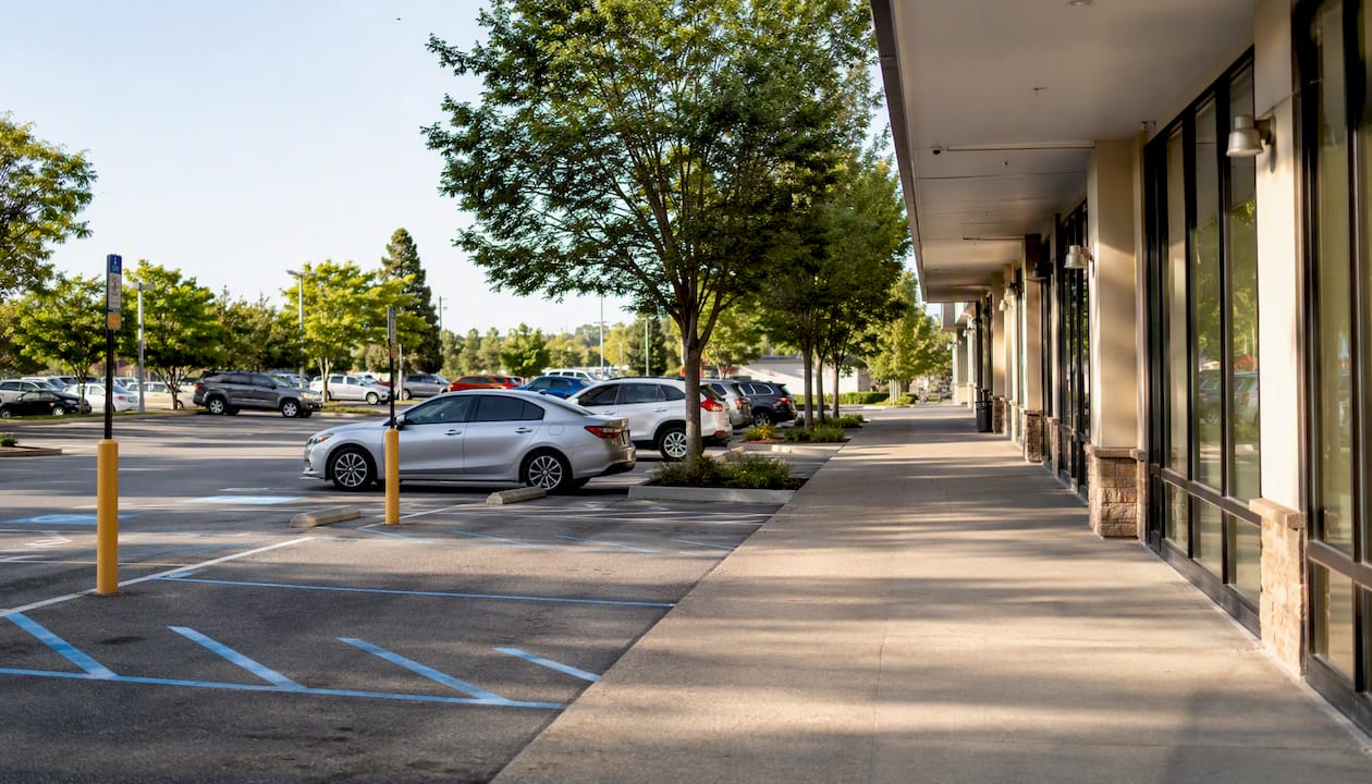Parking lot and store access at a Delaware strip mall