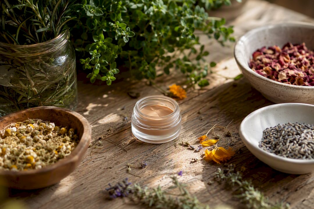 Plant-based concealer ingredient flat lay