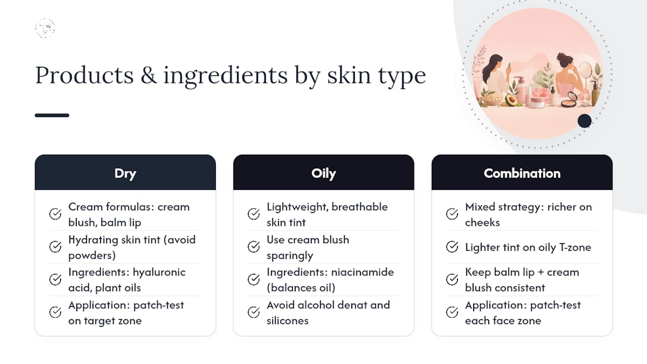 Diagram matching makeup types to sensitive skin types