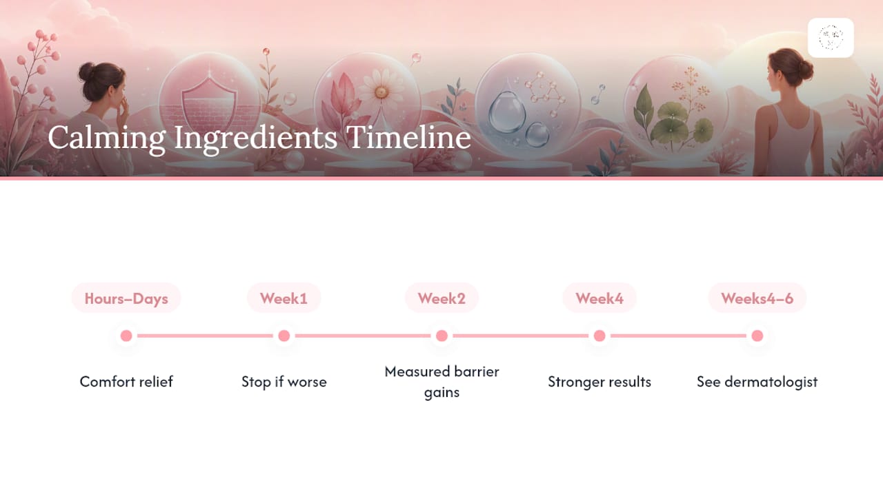 Timeline showing sensitive skin improvement milestones