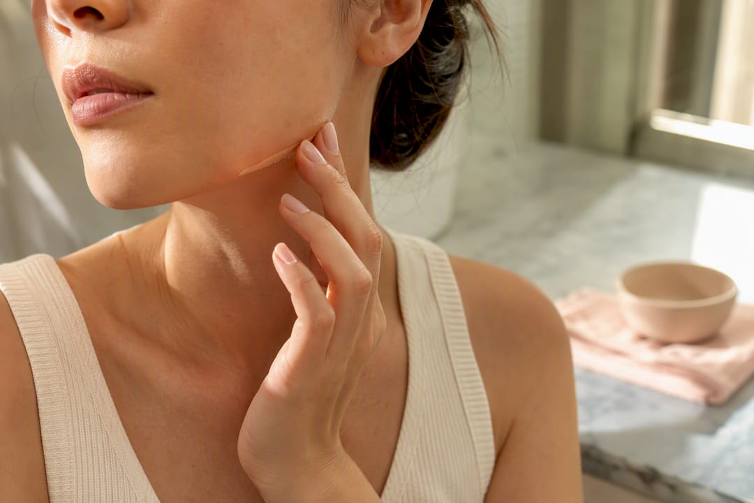Hand applying a jawline patch test
