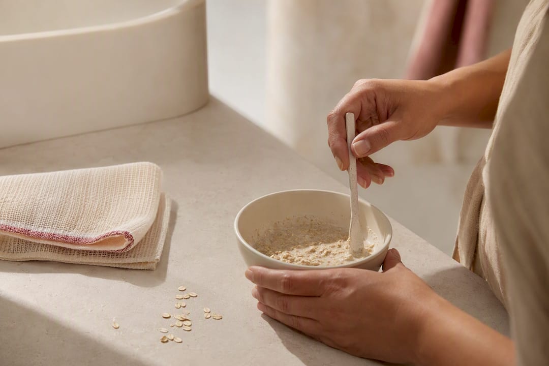 Oatmeal mask being prepared for skin
