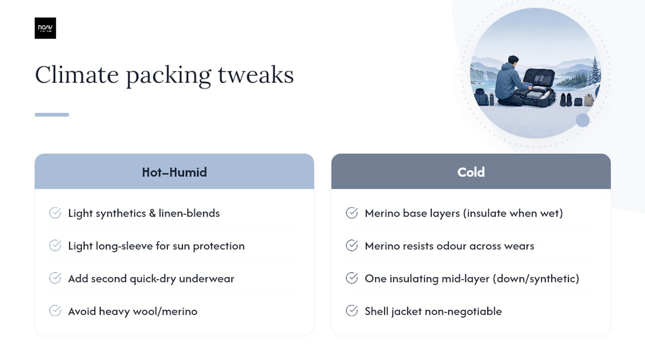 Hot and cold climate packing comparison