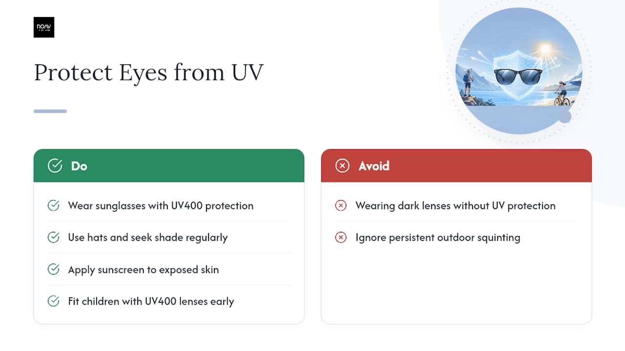 How does UV exposure damage the eye over time? — overview diagram