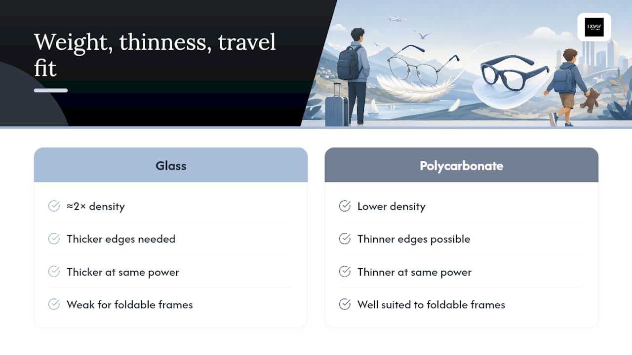 Glass and polycarbonate weight comparison diagram
