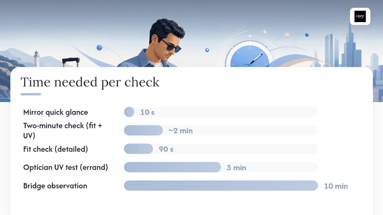 The two-minute fit and safety check for sunglasses — overview diagram