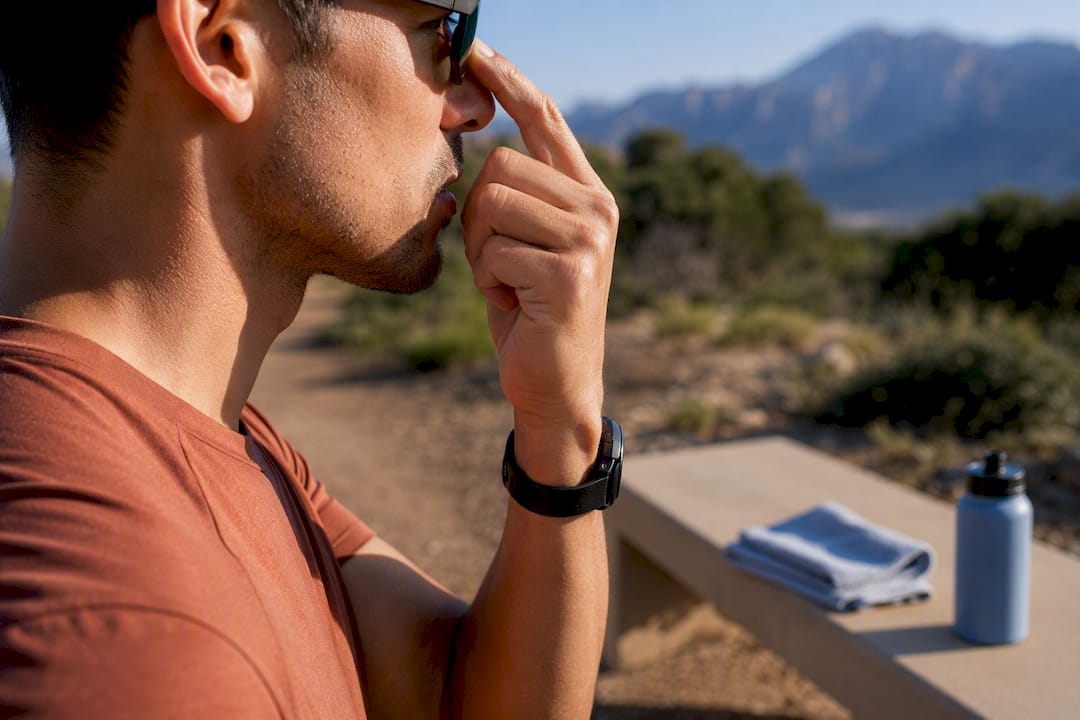 Runner checking eyewear bridge fit