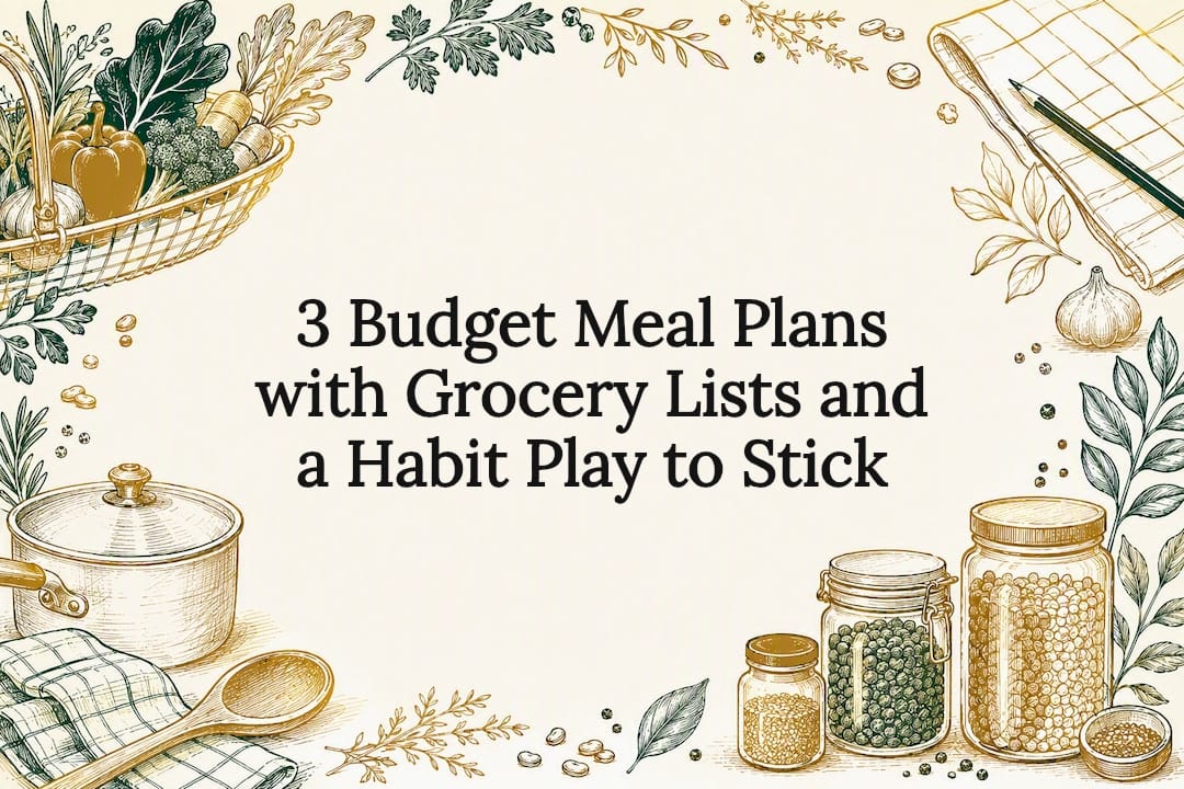 3 Budget Meal Plans with Grocery Lists and a Habit Play to Stick