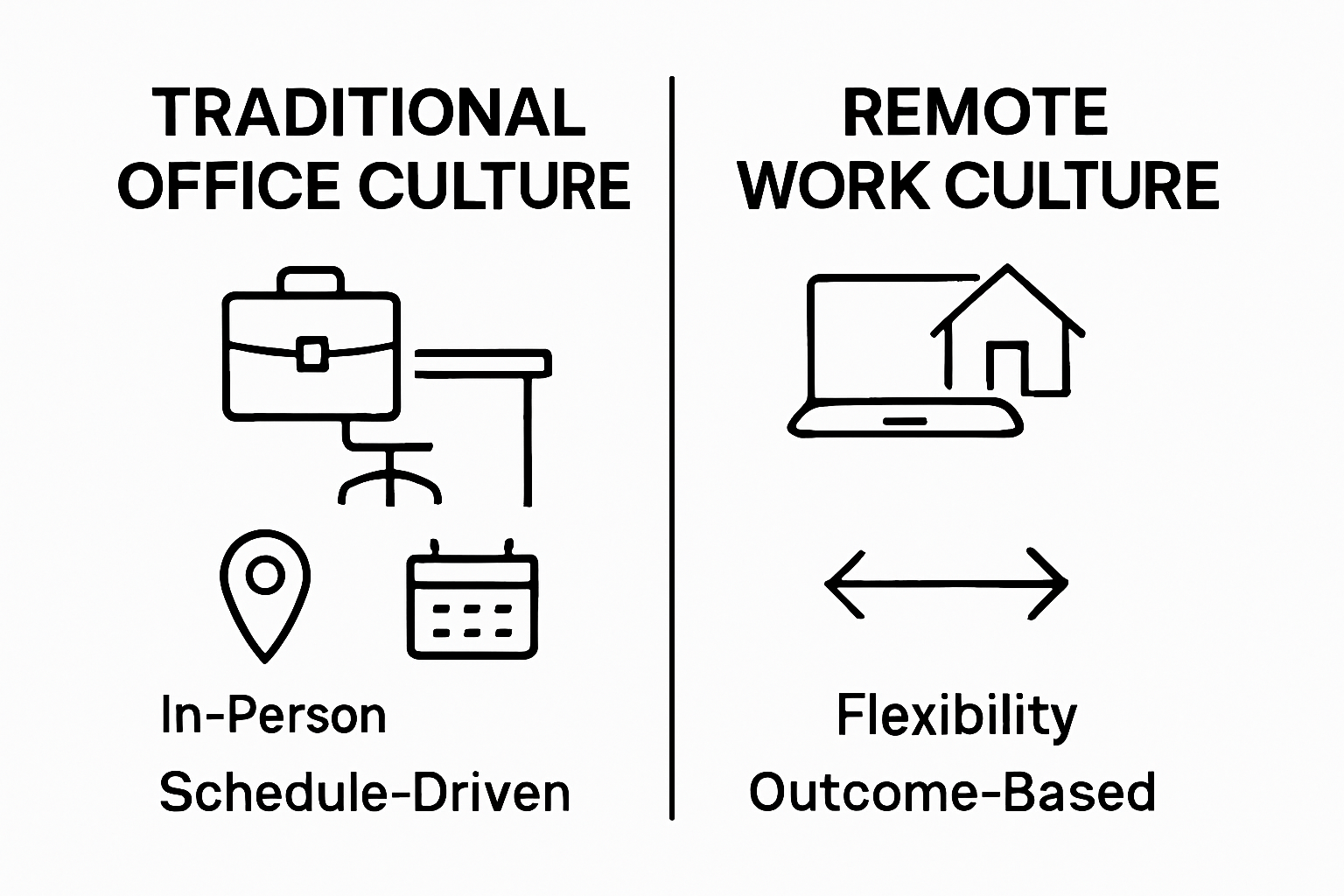 Infographic comparing traditional office and remote work cultures