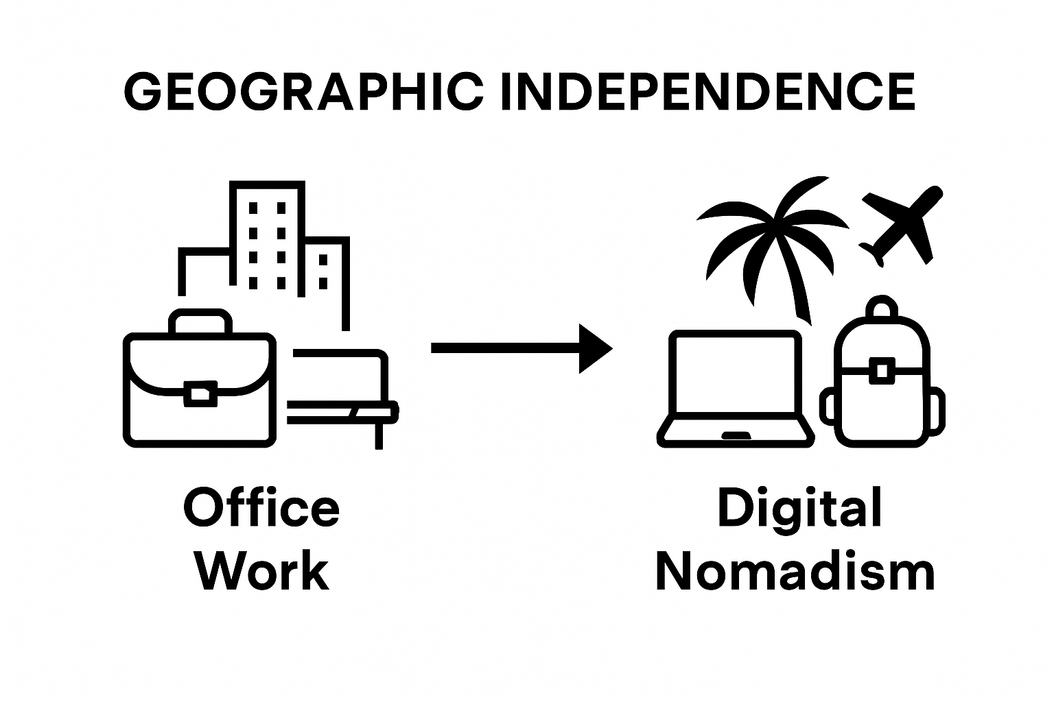 Infographic comparing traditional office work with digital nomadism and location independence