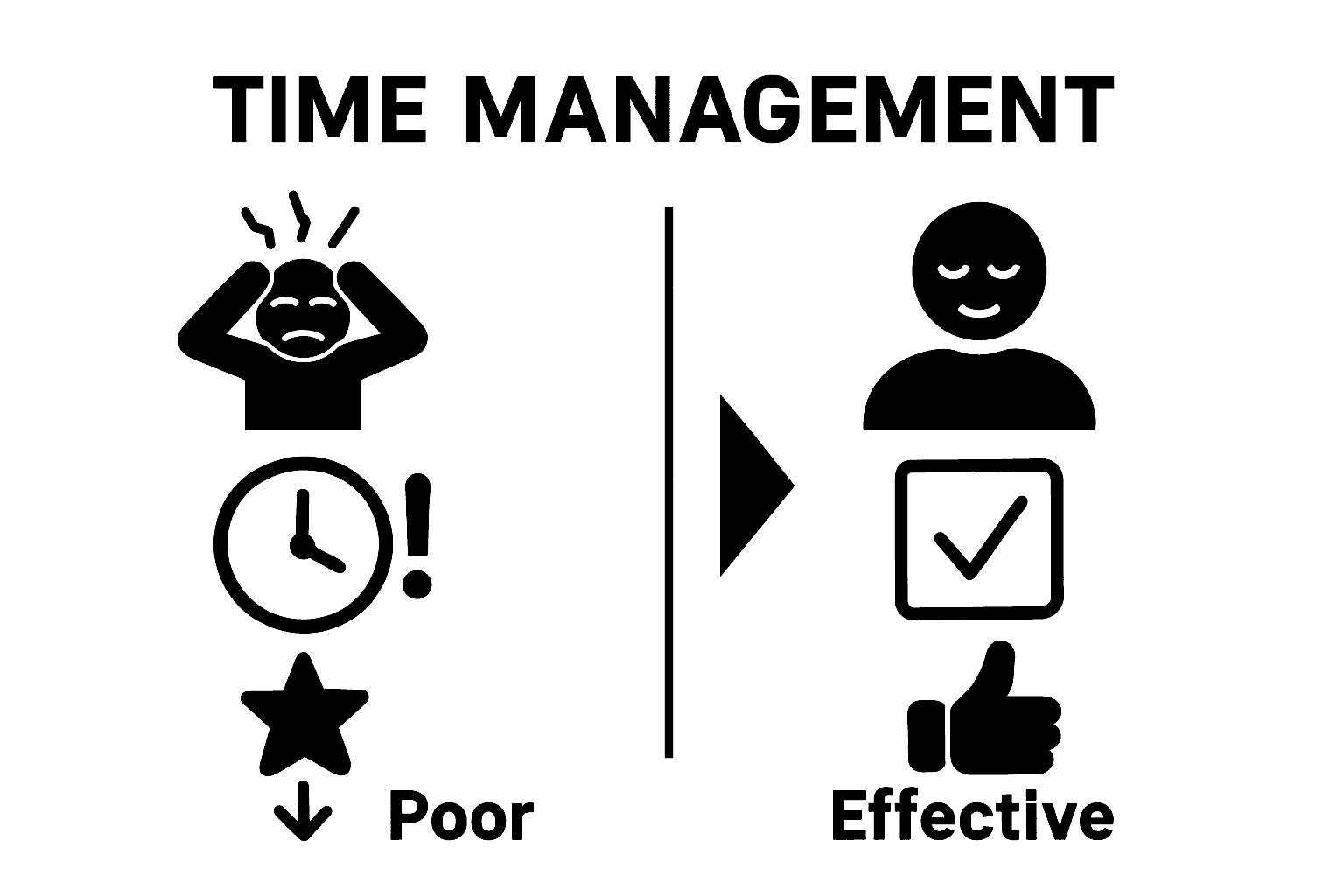 infographic comparing effects of poor versus effective time management in remote work