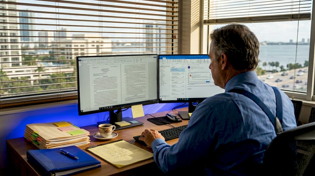 Top Digital Tools To Boost Miami Smb Success In 2026 - Transform 42 Inc Lawyer Using Digital Workflow At Miami Office Desk
