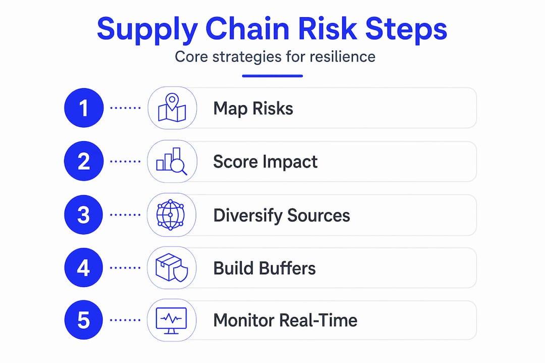 Mitigating Supply Chain Risk: Strategies That Work - Transform 42 Inc Infographic Showing Supply Chain Risk Mitigation Steps