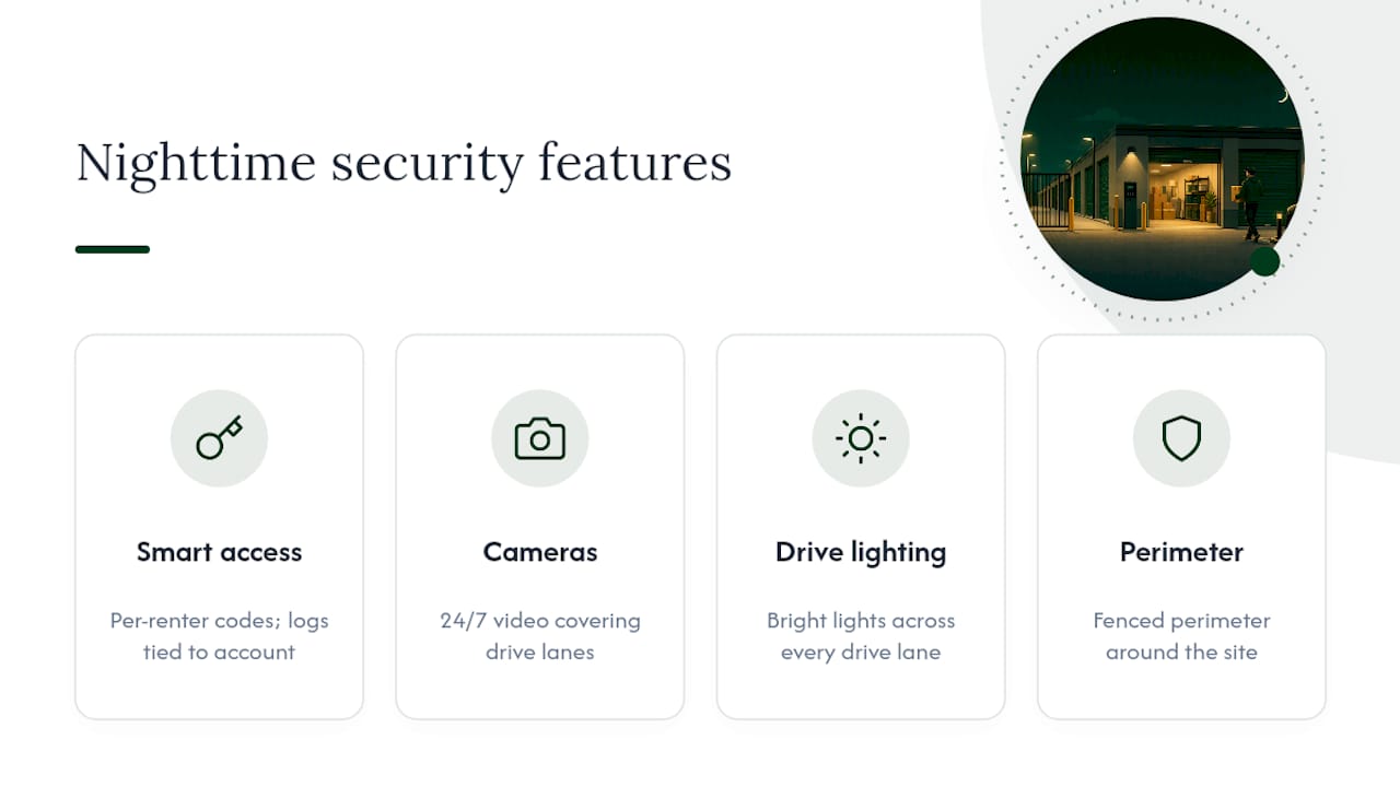 Four nighttime storage security features