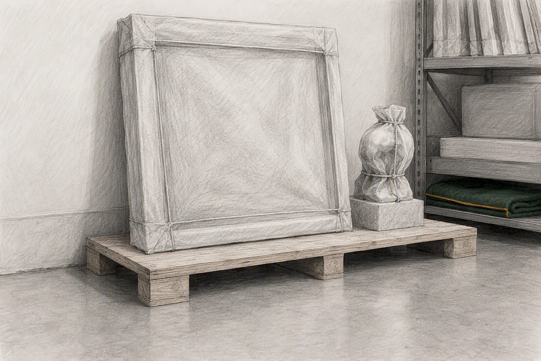 Artwork elevated above concrete floor