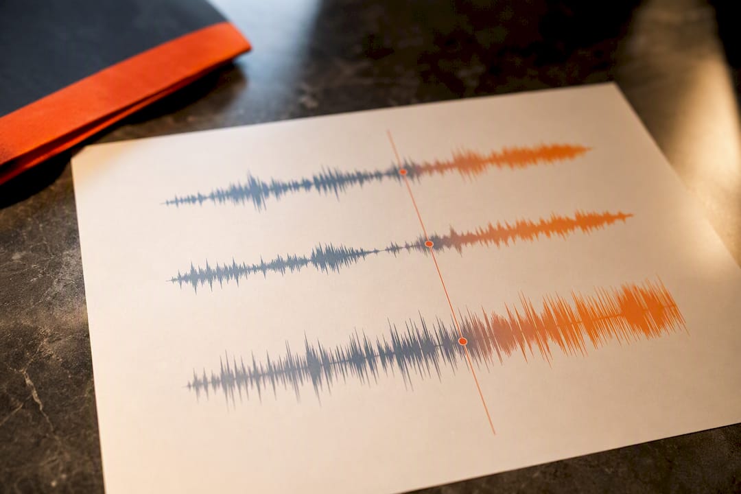Abstract audio waveforms with timestamp marker