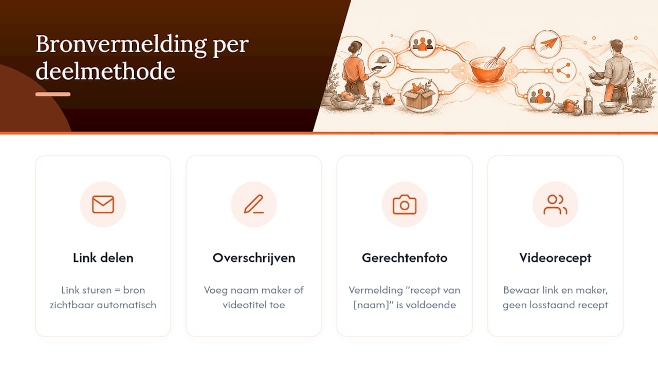 Auteursrecht en bronvermelding bij het delen van recepten — overview diagram