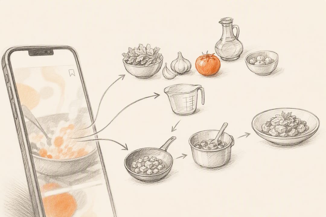 Schets van opgeslagen video naar recept
