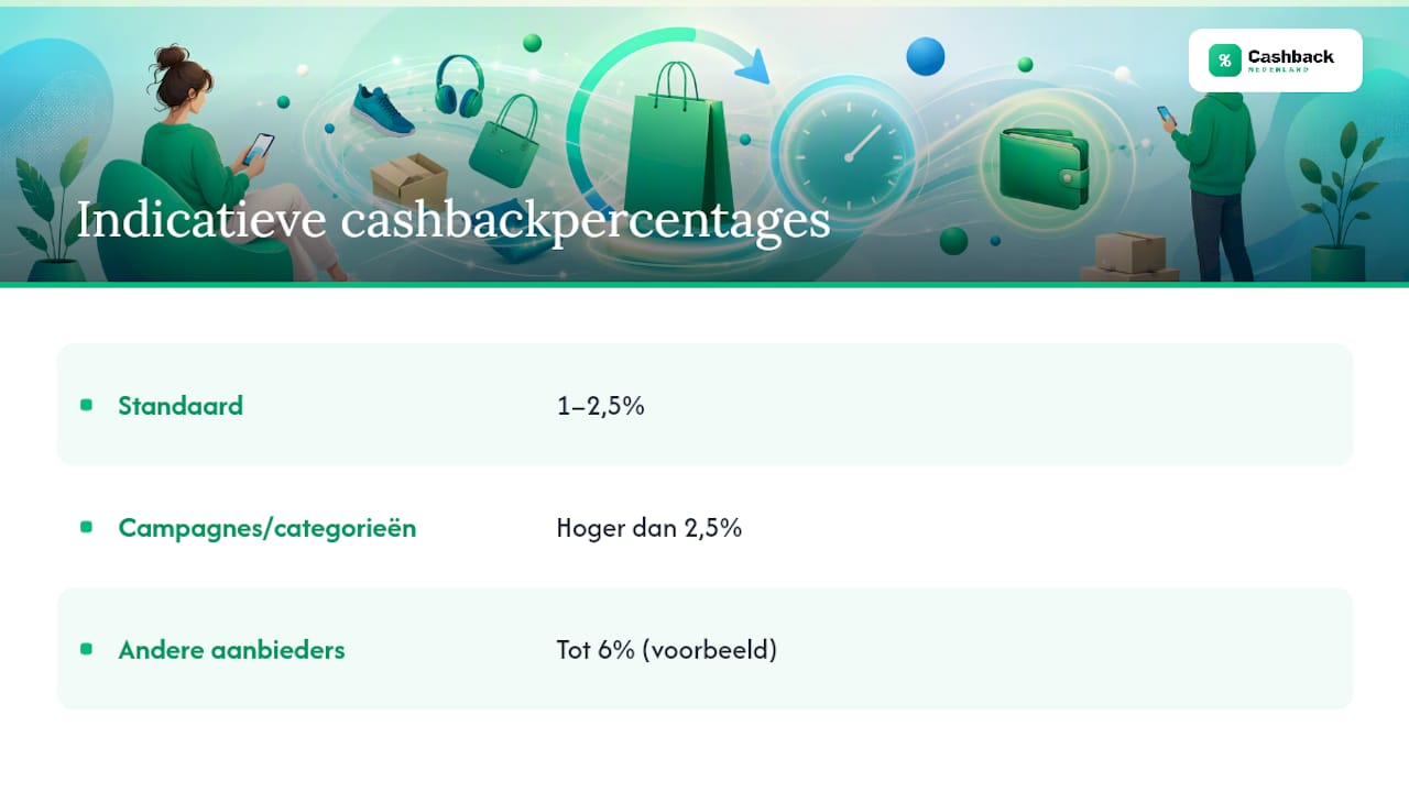 Vergelijking van cashbackpercentages per actie