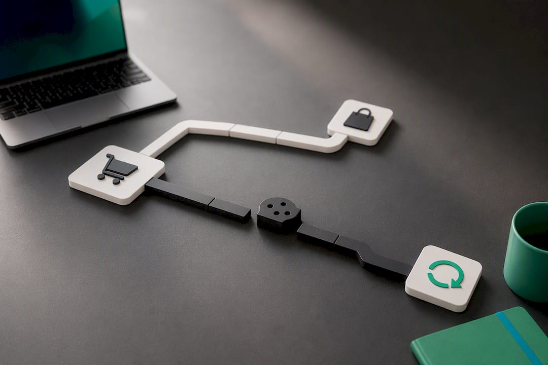 Illustratie van een onderbroken cashback-trackingroute