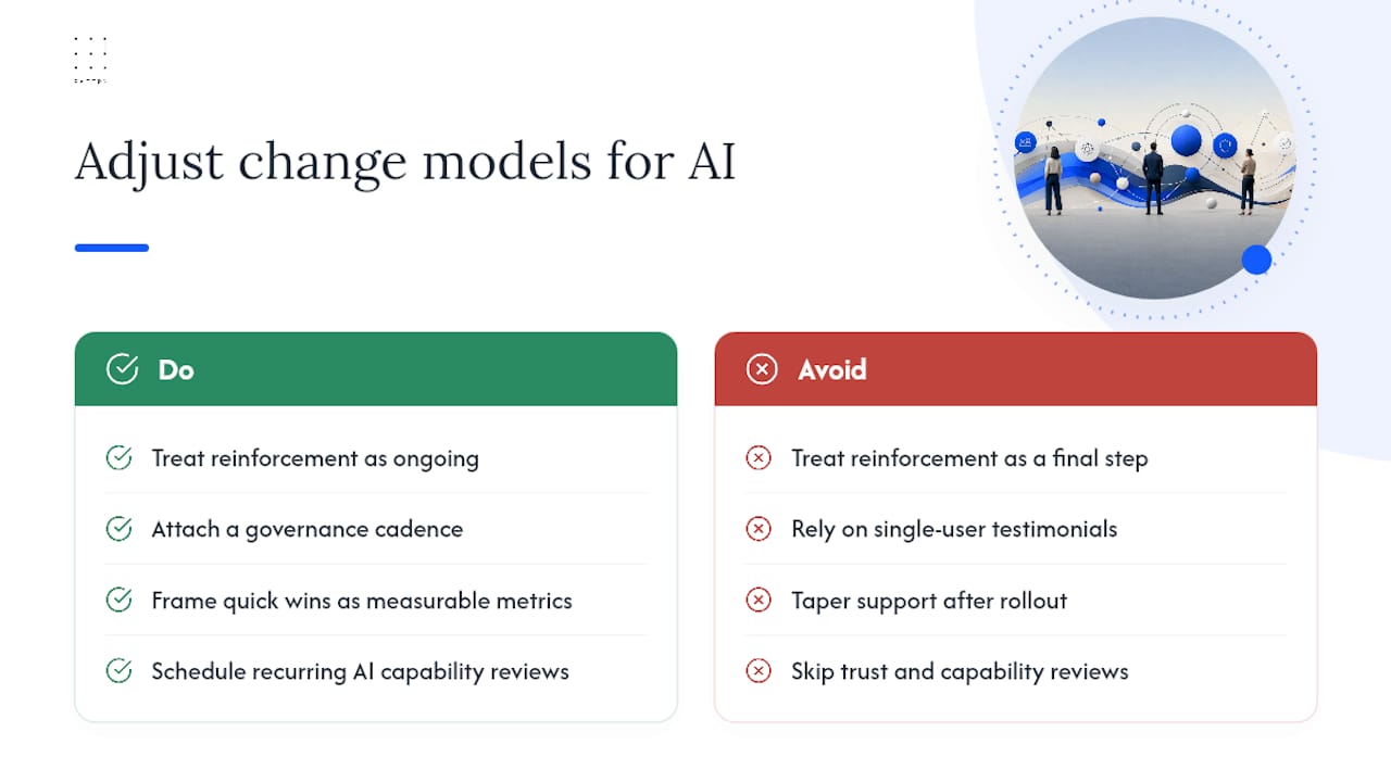 Adapting established change models for AI adoption — overview diagram