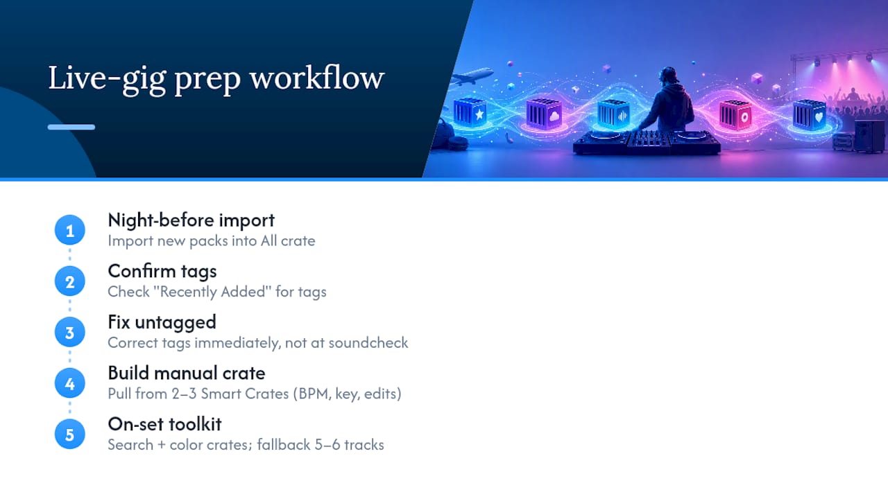 A Live-Gig Workflow Built Around Smart Crates — overview diagram