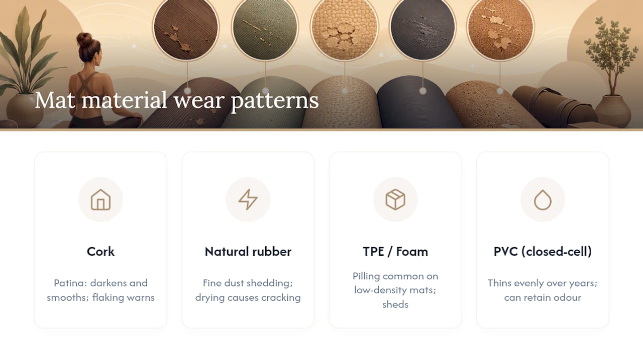Comparison of yoga mat material wear patterns