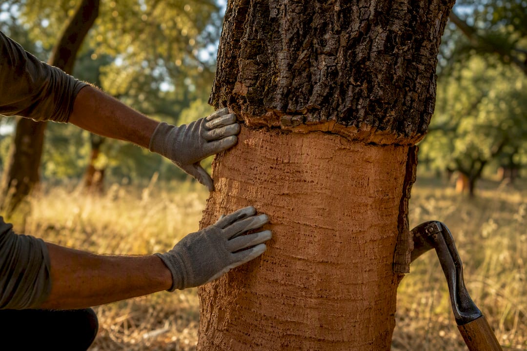 Cork oak trunk showing renewable bark regrowth