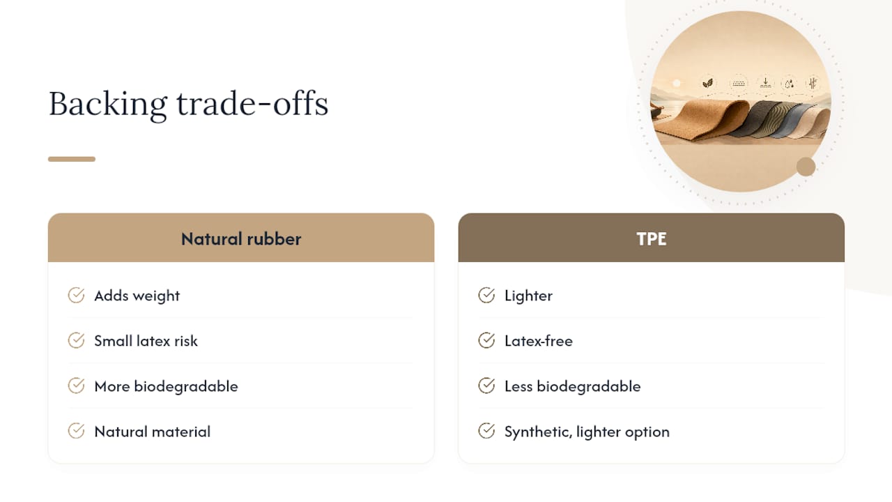 Natural rubber and TPE backing comparison