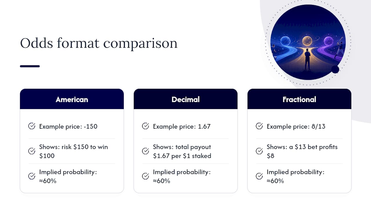 Comparison of three sports odds formats