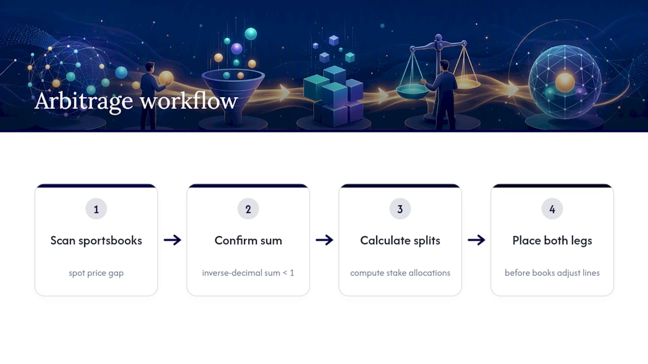Four-step arbitrage betting workflow